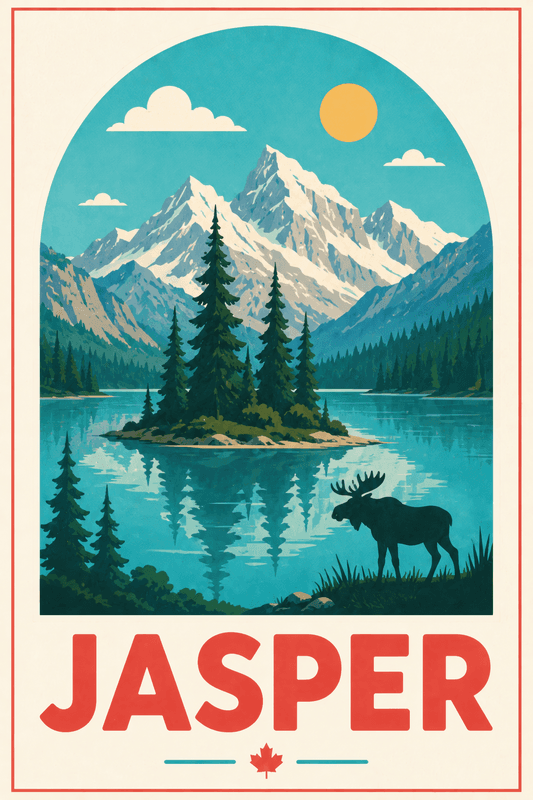 Affiche vintage Jasper – Poster de voyage rétro, Jasper, Canada, AMÉRIQUE DU NORD