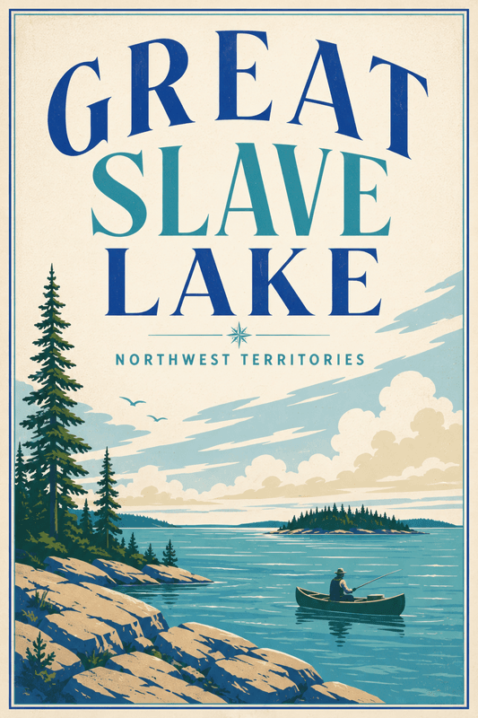 Affiche vintage Great Slave Lake – Poster de voyage rétro, Great Slave Lake, Canada, AMÉRIQUE DU NORD