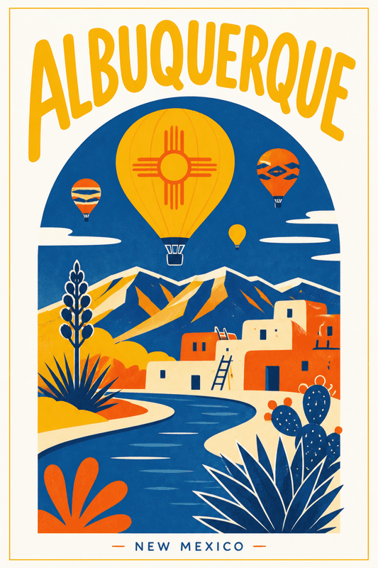 Affiche vintage Albuquerque – Poster de voyage rétro, Albuquerque, États-Unis, AMÉRIQUE DU NORD