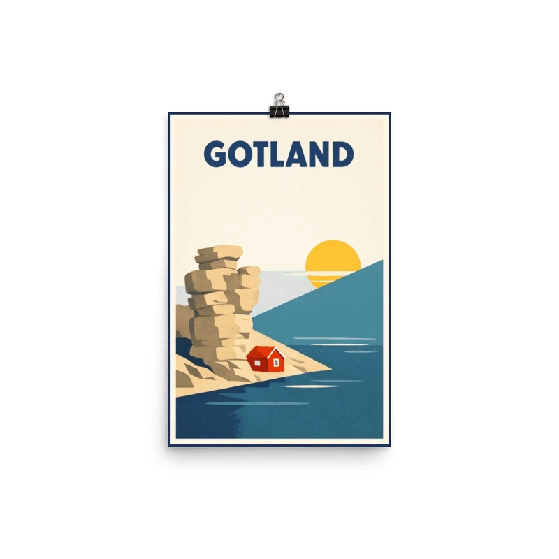 Affiche vintage Gotland – Poster de voyage rétro, raukar et côte, SUEDE