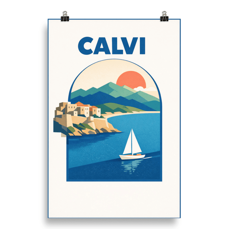 Affiche vintage Calvi – Poster de voyage rétro, citadelle, voilier, mer, CORSE