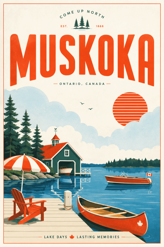 Affiche vintage Muskoka – Poster de voyage rétro, Muskoka, Canada, AMÉRIQUE DU NORD