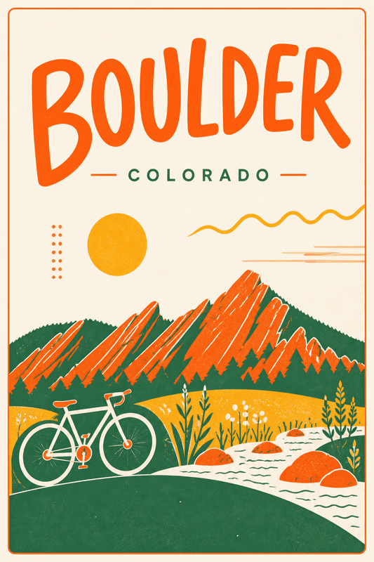 Affiche vintage Boulder – Poster de voyage rétro, Boulder, États-Unis, AMÉRIQUE DU NORD