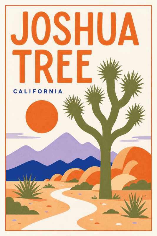 Affiche vintage Joshua Tree National Park – Poster de voyage rétro, Joshua Tree National Park, États-Unis, AMÉRIQUE DU NORD
