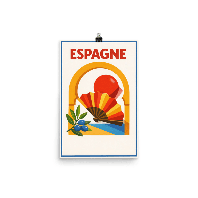 Affiche vintage Espagne – Poster de voyage rétro, éventail flamenco, Andalousie, Soleil, Culture