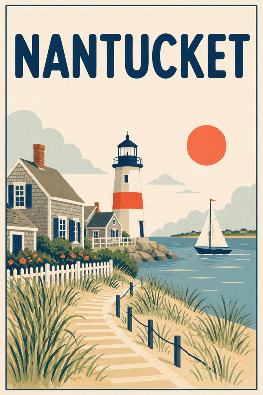 Affiche vintage Nantucket – Poster de voyage rétro, Nantucket, États-Unis, AMÉRIQUE DU NORD