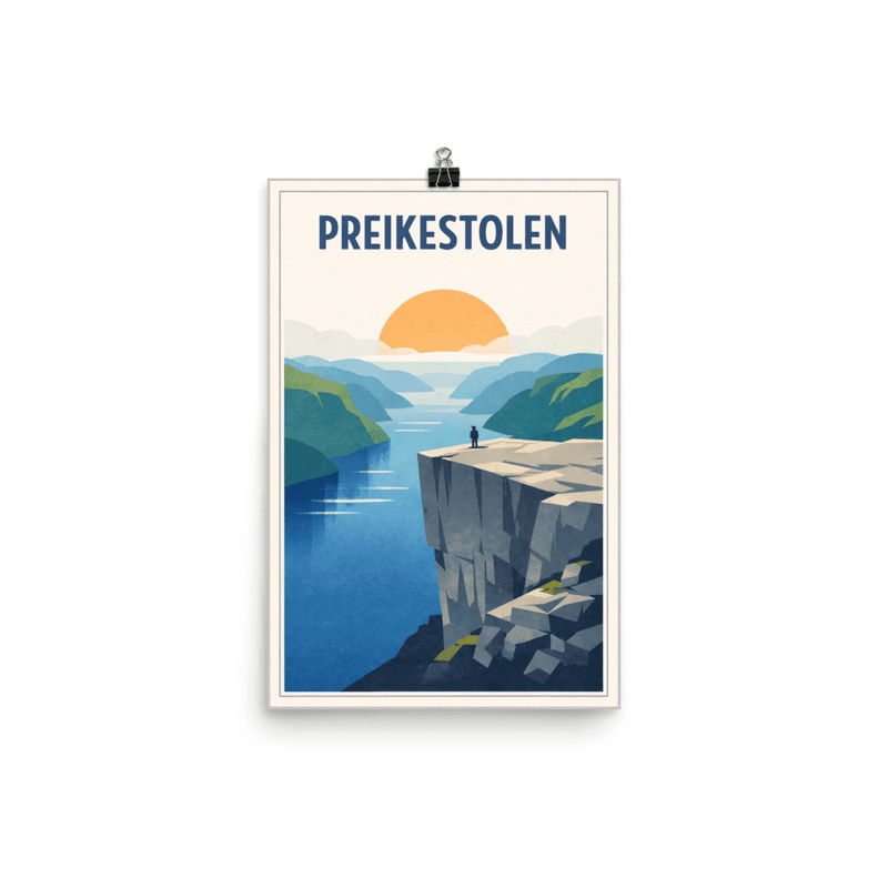 Affiche vintage Preikestolen – Poster de voyage rétro, falaise, fjord, NORVEGE