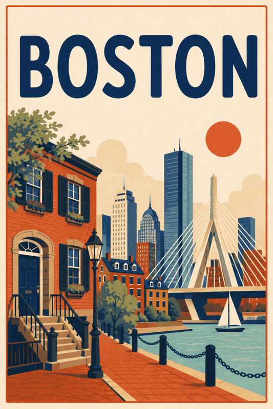 Affiche vintage Boston – Poster de voyage rétro, Boston, États-Unis, AMÉRIQUE DU NORD