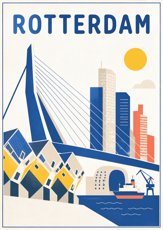 Affiche vintage Rotterdam – Poster de voyage rétro, Rotterdam, Pays-Bas, EUROPE
