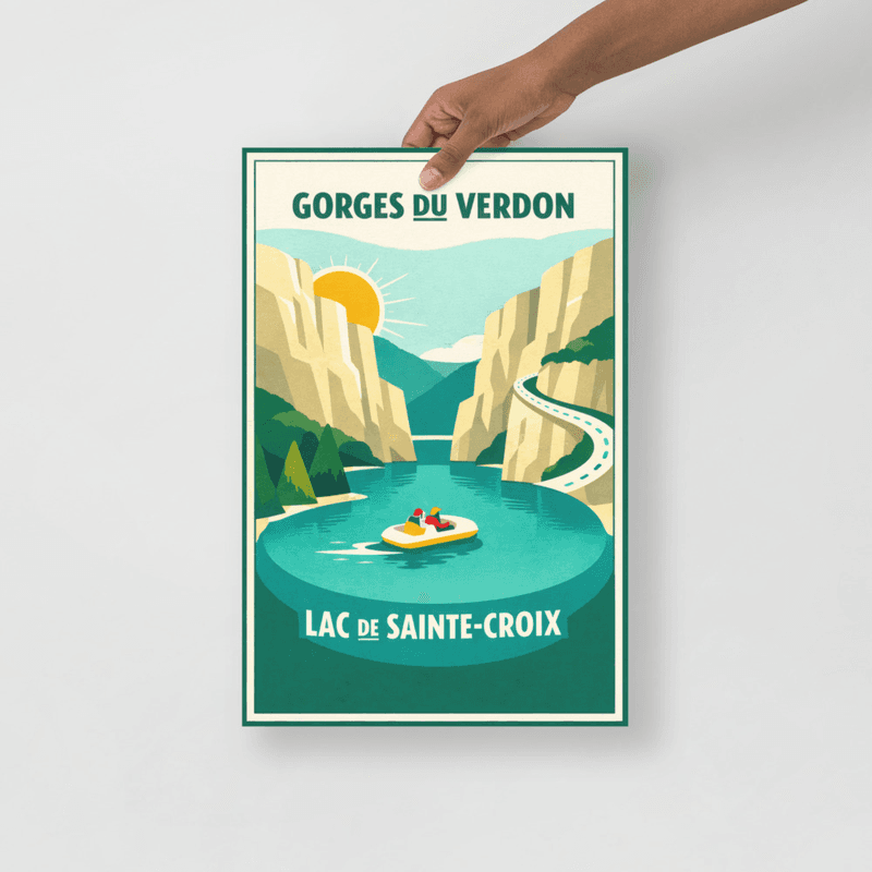 Affiche vintage Gorges du Verdon – Poster de voyage rétro, Lac Sainte-Croix, Provence, France