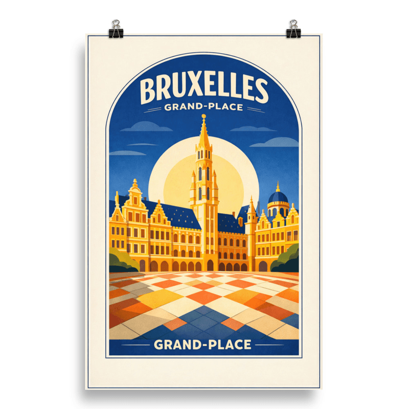 Affiche vintage Bruxelles – Poster de voyage rétro, Grand-Place Hôtel de Ville, Belgique
