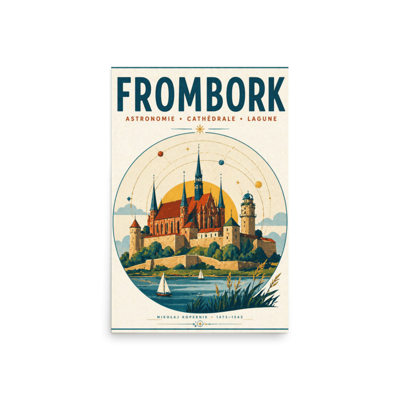 Affiche vintage Frombork – Poster de voyage rétro, Cathédrale et Lagune, TCHEQUIE