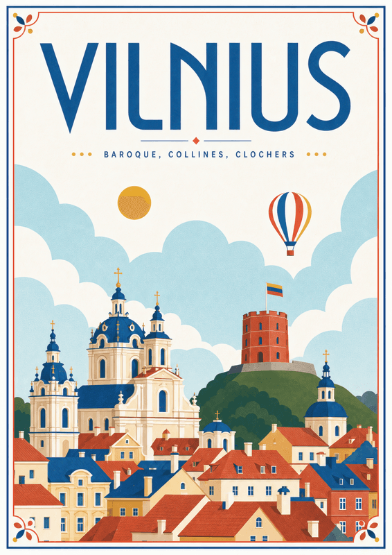 Affiche vintage Vilnius – Poster de voyage rétro, Vilnius, Lituanie, EUROPE