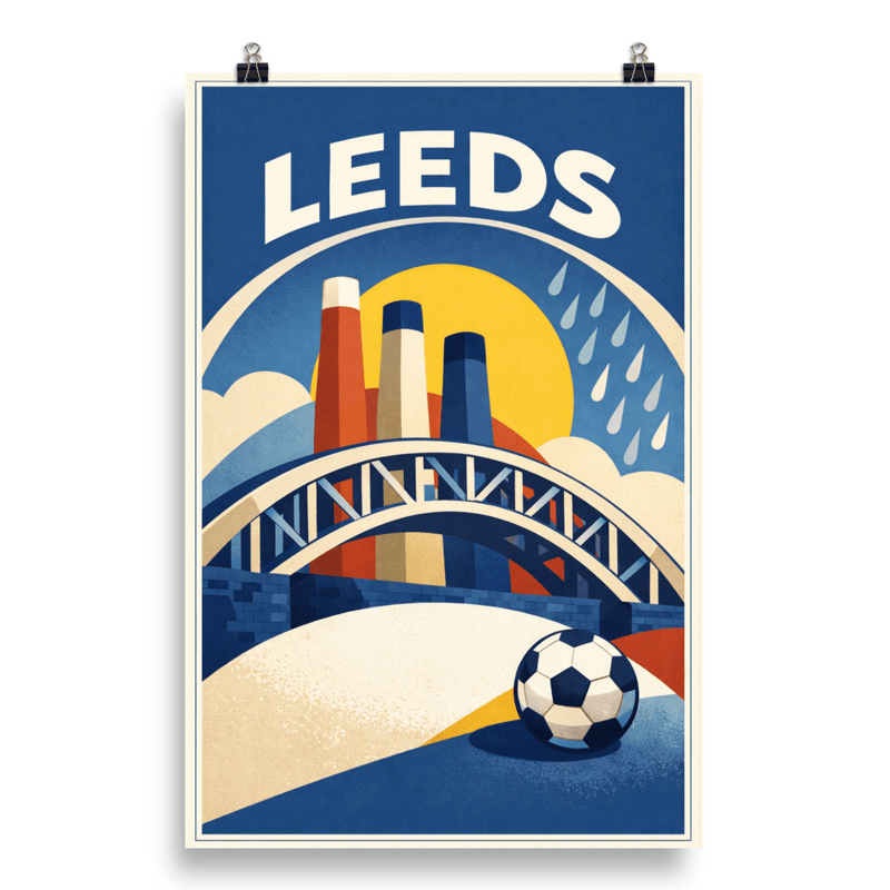 Affiche vintage Leeds – Poster de voyage rétro, pont et patrimoine industriel, Angleterre