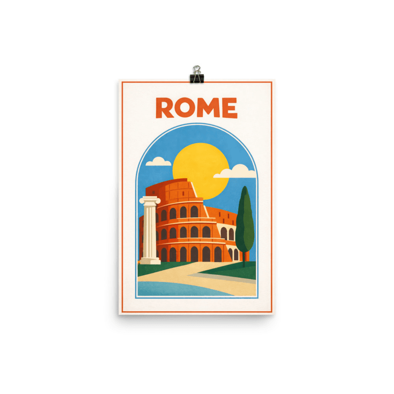 Affiche vintage Rome – Poster de voyage rétro, Colisée et soleil, capitale italienne