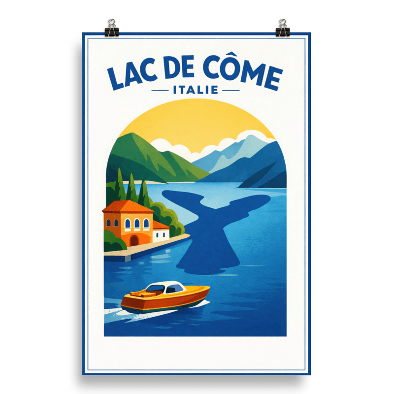 Affiche vintage Lac de Côme – Poster de voyage rétro, Villa Borghese, Lombardie, Italie