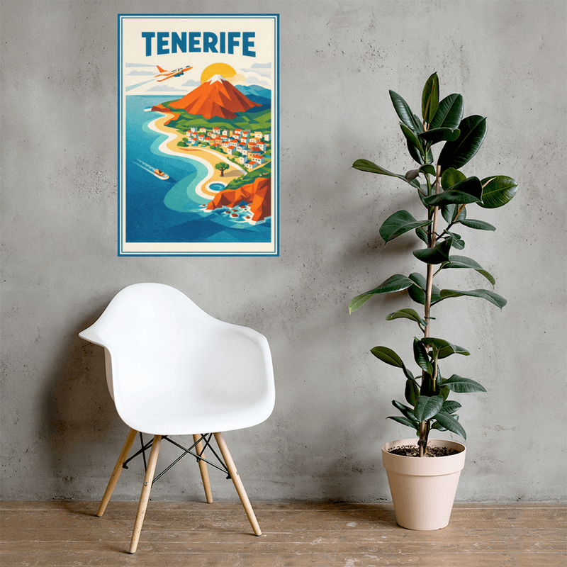 Affiche vintage Tenerife Village côtier – Poster de voyage rétro, Îles Canaries