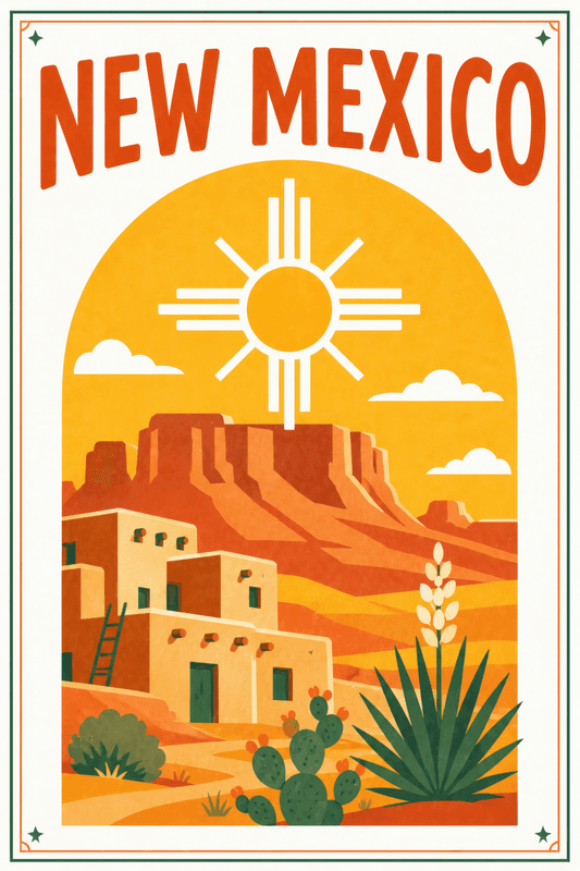 Affiche vintage New Mexico – Poster de voyage rétro, New Mexico, États-Unis, AMÉRIQUE DU NORD