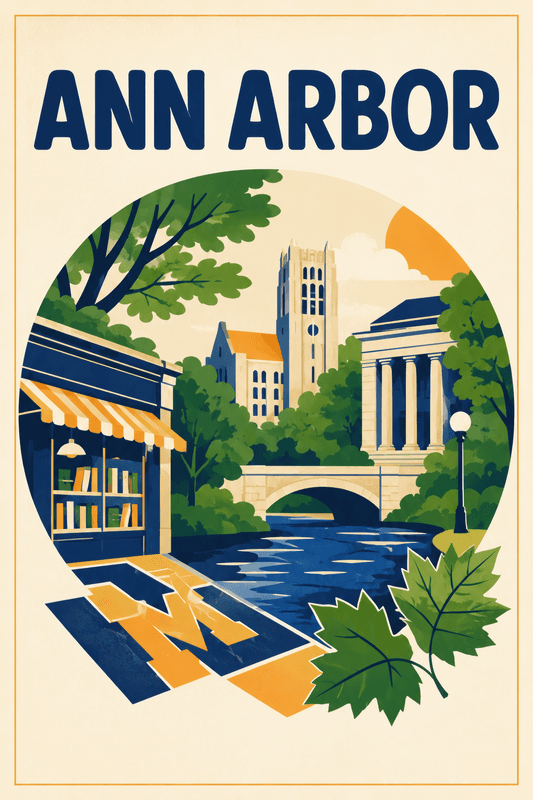 Affiche vintage Ann Arbor – Poster de voyage rétro, Ann Arbor, États-Unis, AMÉRIQUE DU NORD