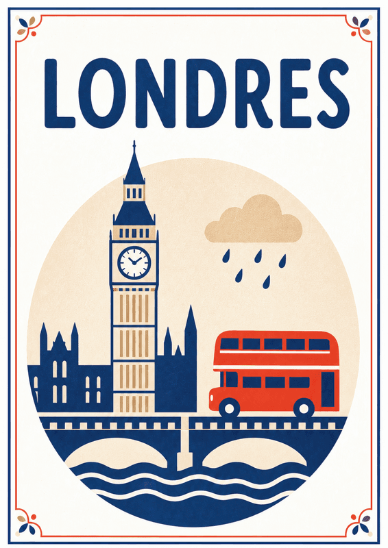 Affiche vintage Londres – Poster de voyage rétro, Londres, Royaume-Uni, EUROPE