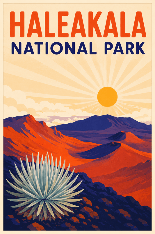 Affiche vintage Haleakalā National Park – Poster de voyage rétro, Haleakalā National Park, États-Unis, AMÉRIQUE DU NORD