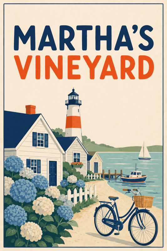 Affiche vintage Martha's Vineyard – Poster de voyage rétro, Martha's Vineyard, États-Unis, AMÉRIQUE DU NORD