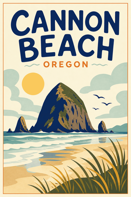 Affiche vintage Cannon Beach – Poster de voyage rétro, Cannon Beach, États-Unis, AMÉRIQUE DU NORD