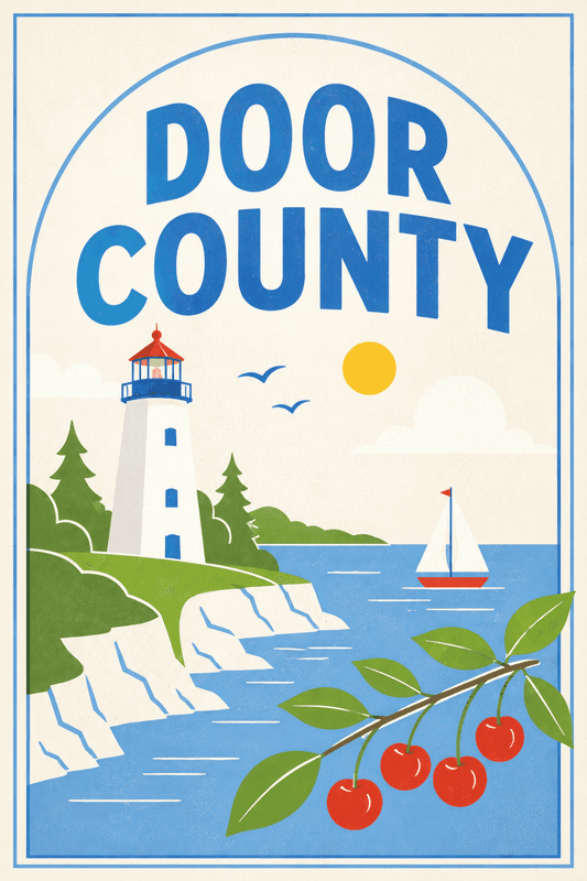 Affiche vintage Door County – Poster de voyage rétro, Door County, États-Unis, AMÉRIQUE DU NORD