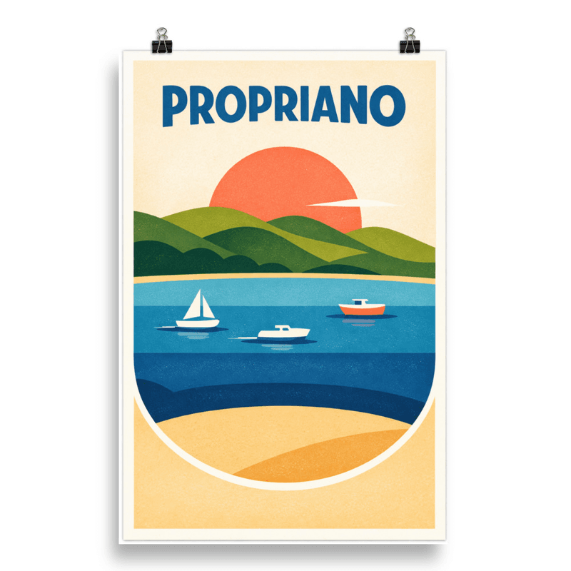 Affiche vintage Propriano – Poster de voyage rétro, golfe, voiliers, plage, CORSE