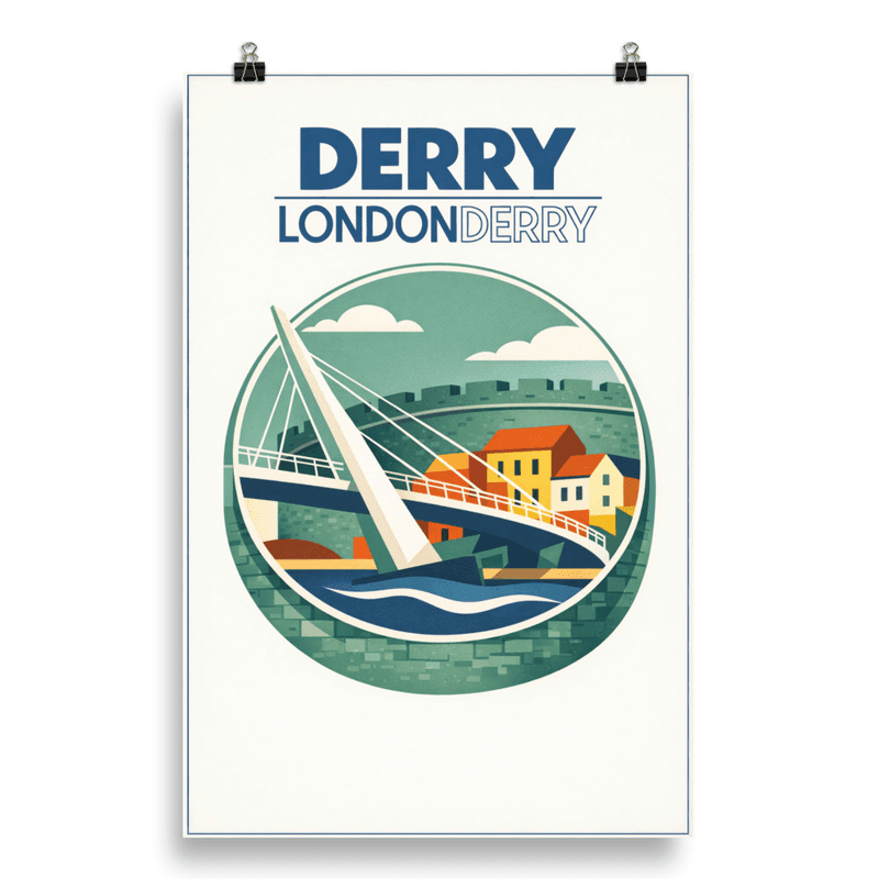 Affiche vintage Derry – Poster de voyage rétro, Peace Bridge, IRLANDE