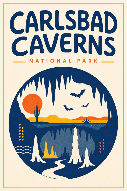 Affiche vintage Carlsbad Caverns National Park – Poster de voyage rétro, Carlsbad Caverns National Park, États-Unis, AMÉRIQUE DU NORD