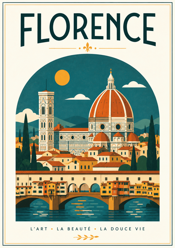 Affiche vintage Florence – Poster de voyage rétro, Florence, Italie, EUROPE