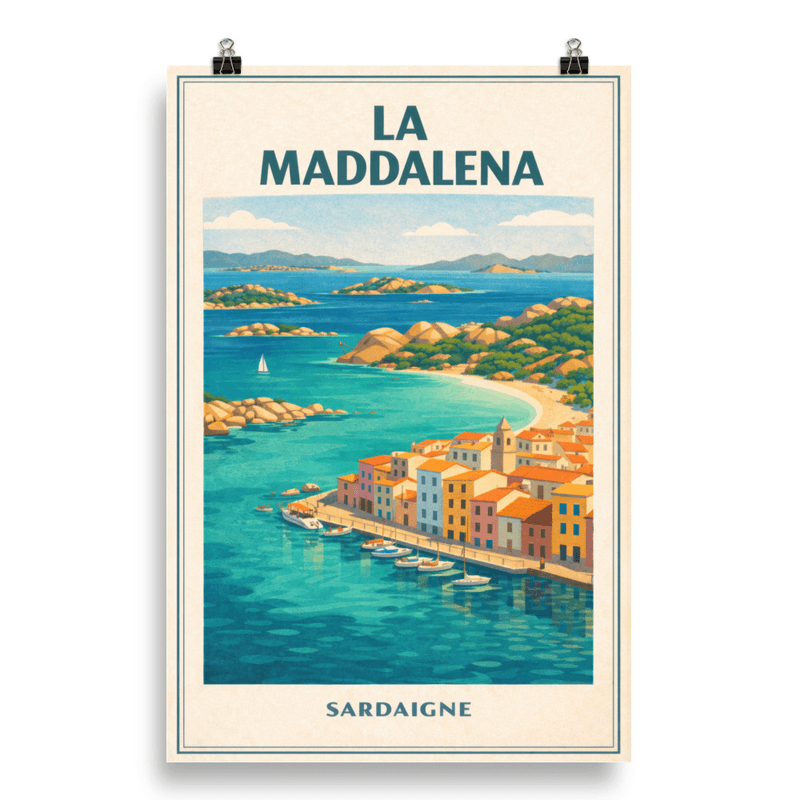 Affiche vintage La Maddalena – Poster de voyage rétro, Archipel, Mer de Sardaigne, Italie