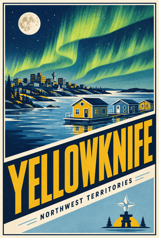 Affiche vintage Yellowknife – Poster de voyage rétro, Yellowknife, Canada, AMÉRIQUE DU NORD