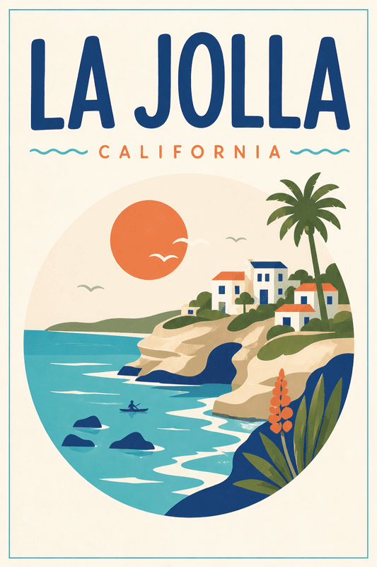 Affiche vintage La Jolla – Poster de voyage rétro, La Jolla, États-Unis, AMÉRIQUE DU NORD