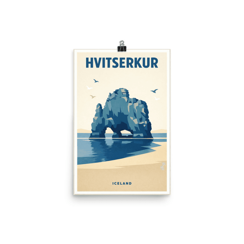 Affiche vintage Hvítserkur – Poster de voyage rétro, Rocher Basaltique, Iceland
