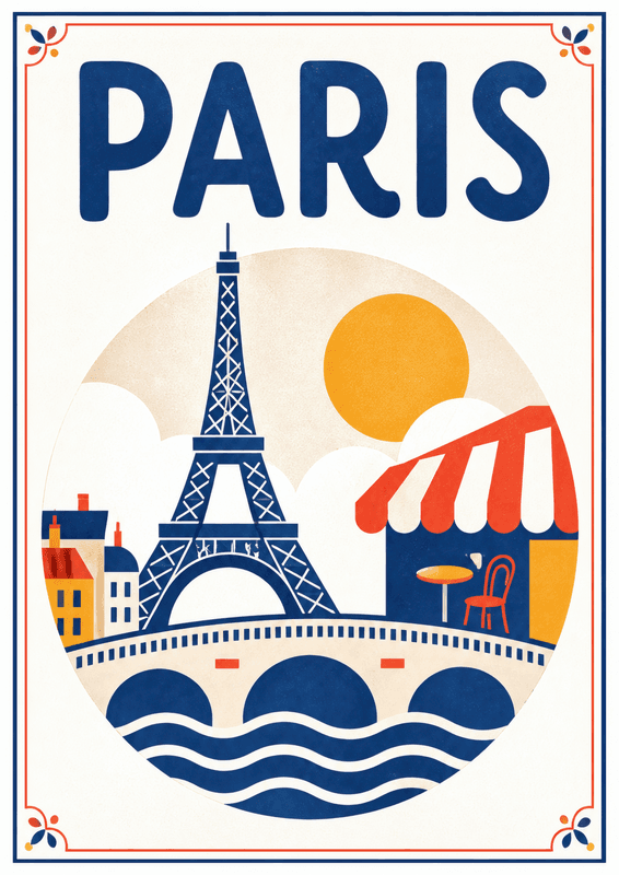 Affiche vintage Paris – Poster de voyage rétro, Paris, France, EUROPE