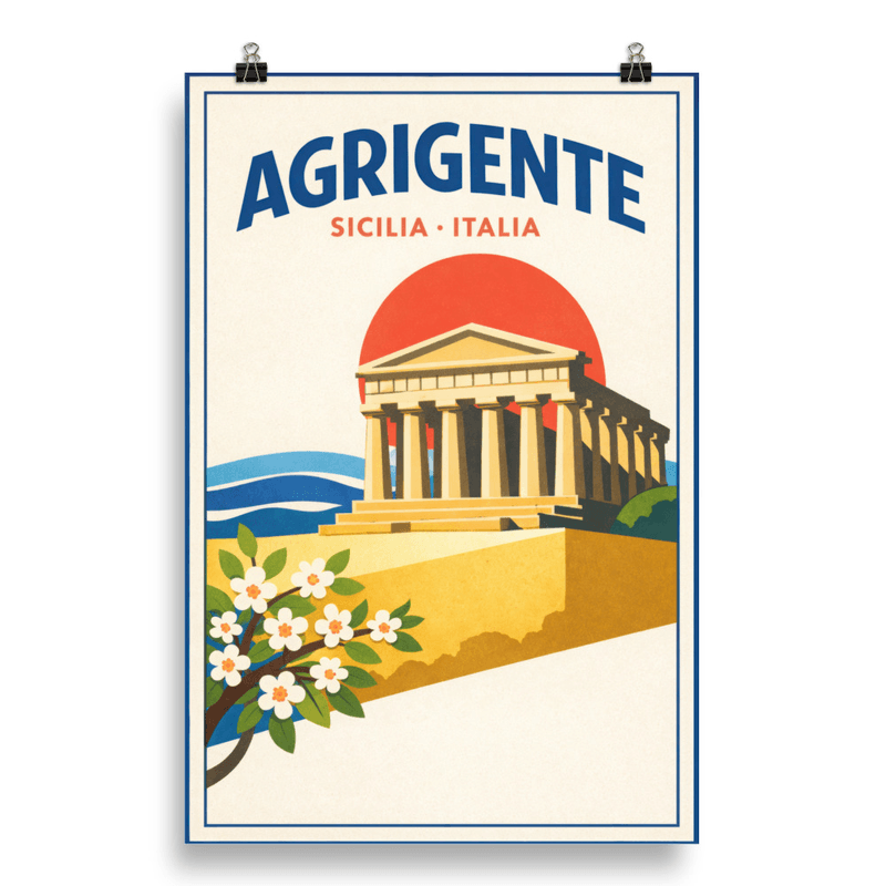 Affiche vintage Agrigente – Poster de voyage rétro, temples grecs, Sicile, Italie