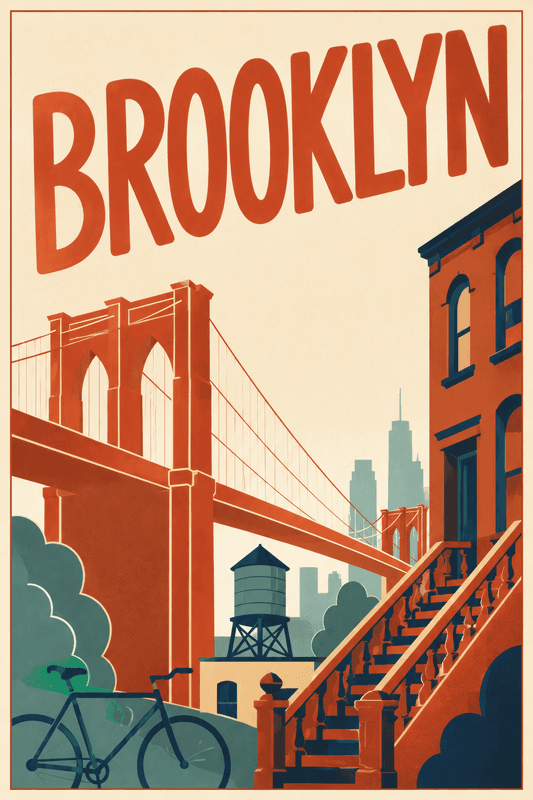 Affiche vintage Brooklyn – Poster de voyage rétro, Brooklyn, États-Unis, AMÉRIQUE DU NORD