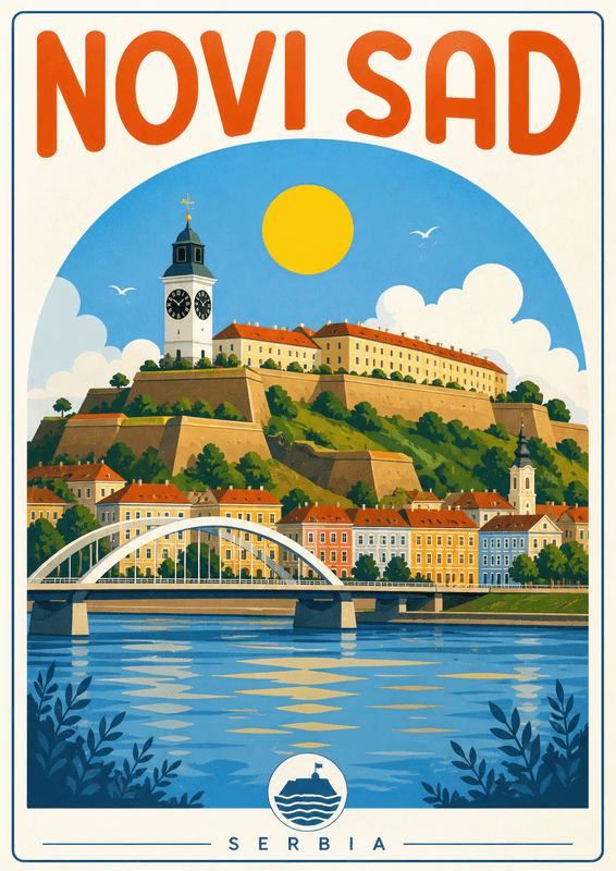 Affiche vintage Novi Sad – Poster de voyage rétro, Novi Sad, Serbie, EUROPE