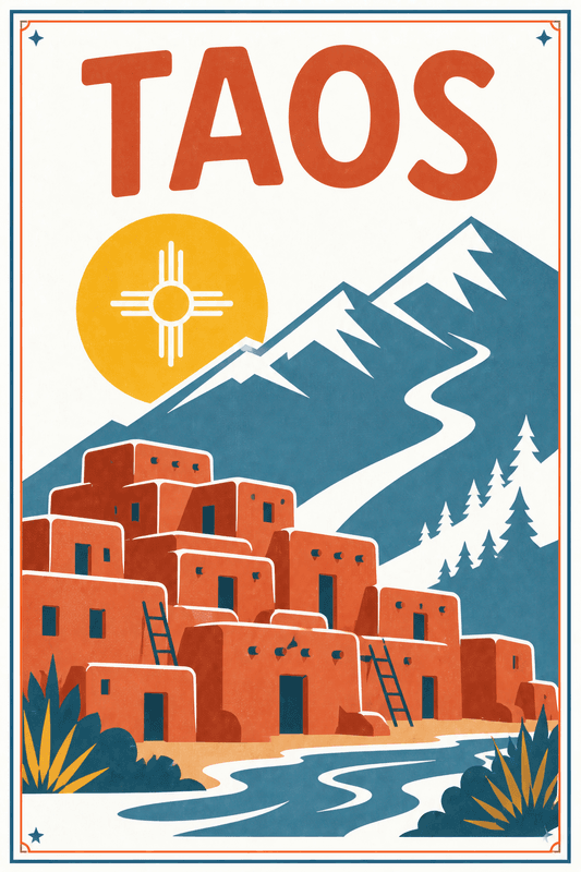 Affiche vintage Taos – Poster de voyage rétro, Taos, États-Unis, AMÉRIQUE DU NORD