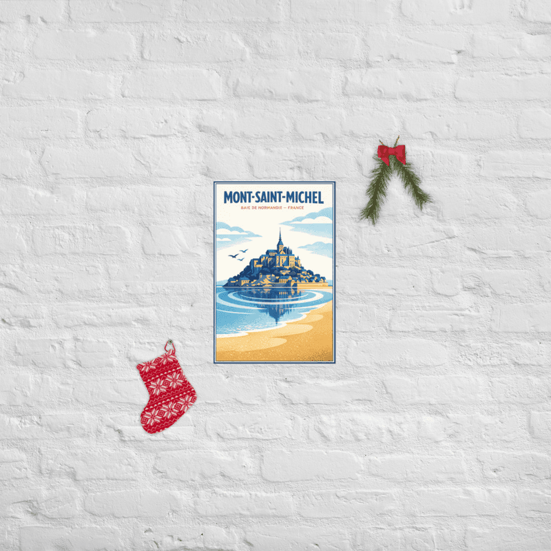 Affiche vintage Mont-Saint-Michel – Poster de voyage rétro, Baie de Normandie, Abbaye, Normandie, France