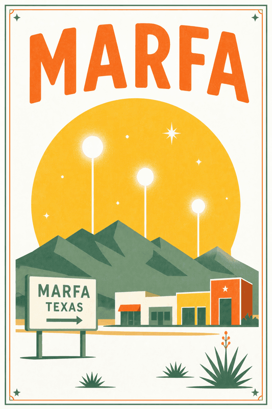 Affiche vintage Marfa – Poster de voyage rétro, Marfa, États-Unis, AMÉRIQUE DU NORD