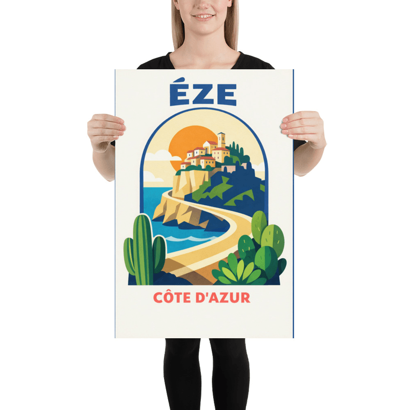 Affiche vintage Èze – Poster de voyage rétro, Village perché, Côte d'Azur, Alpes-Maritimes, France
