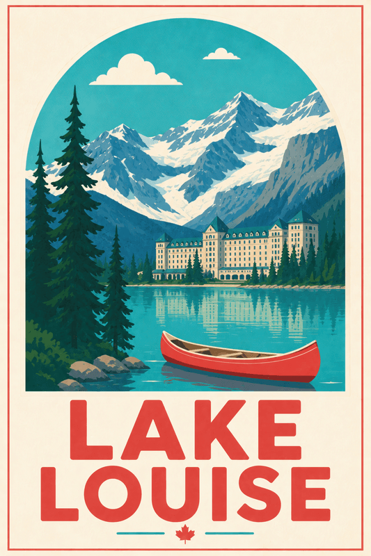 Affiche vintage Lake Louise – Poster de voyage rétro, Lake Louise, Canada, AMÉRIQUE DU NORD