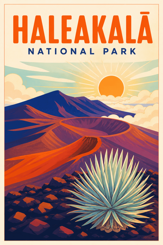 Affiche vintage Haleakalā National Park – Poster de voyage rétro, Haleakalā National Park, États-Unis, AMÉRIQUE DU NORD