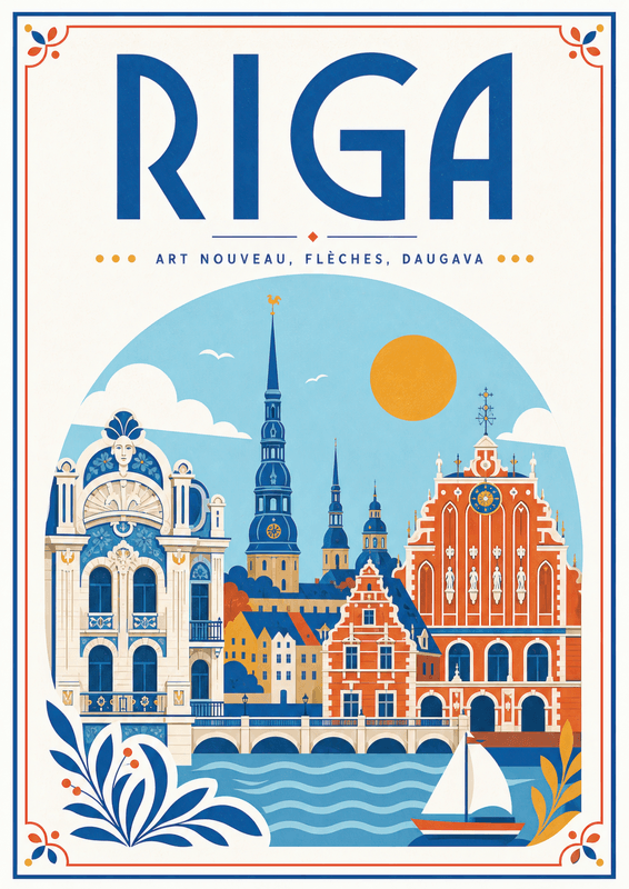 Affiche vintage Riga – Poster de voyage rétro, Riga, Lettonie, EUROPE