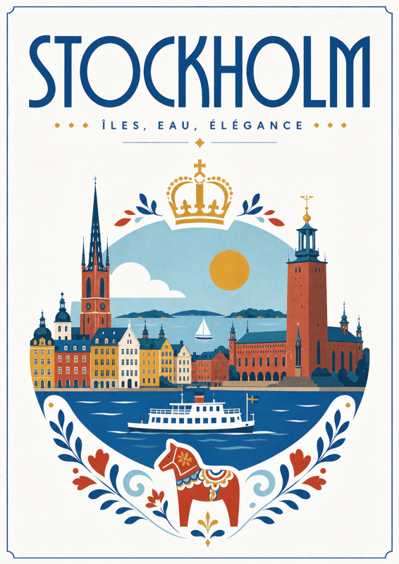 Affiche vintage Stockholm – Poster de voyage rétro, Stockholm, Suède, EUROPE
