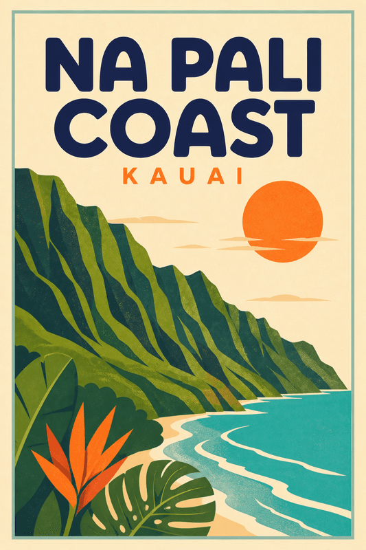 Affiche vintage Nā Pali Coast – Poster de voyage rétro, Nā Pali Coast, États-Unis, AMÉRIQUE DU NORD