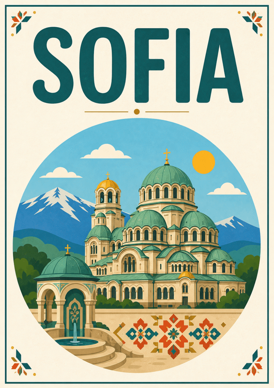 Affiche vintage Sofia – Poster de voyage rétro, Sofia, Bulgarie, EUROPE